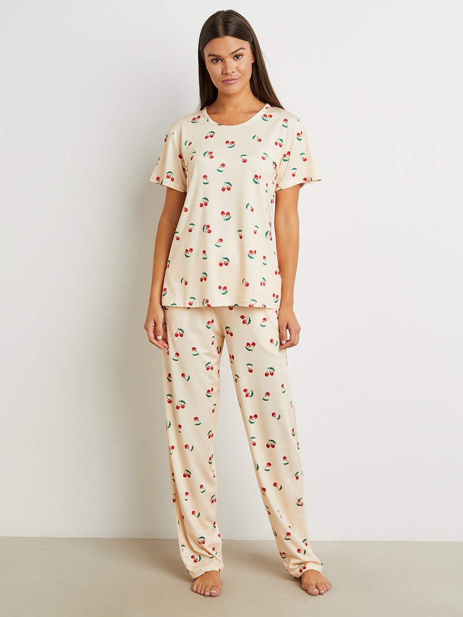 Styli Cherry Print Round Neck T-shirt and Pyjama Set-women-clothing-nightwear-pyjamas-longsets-image-2