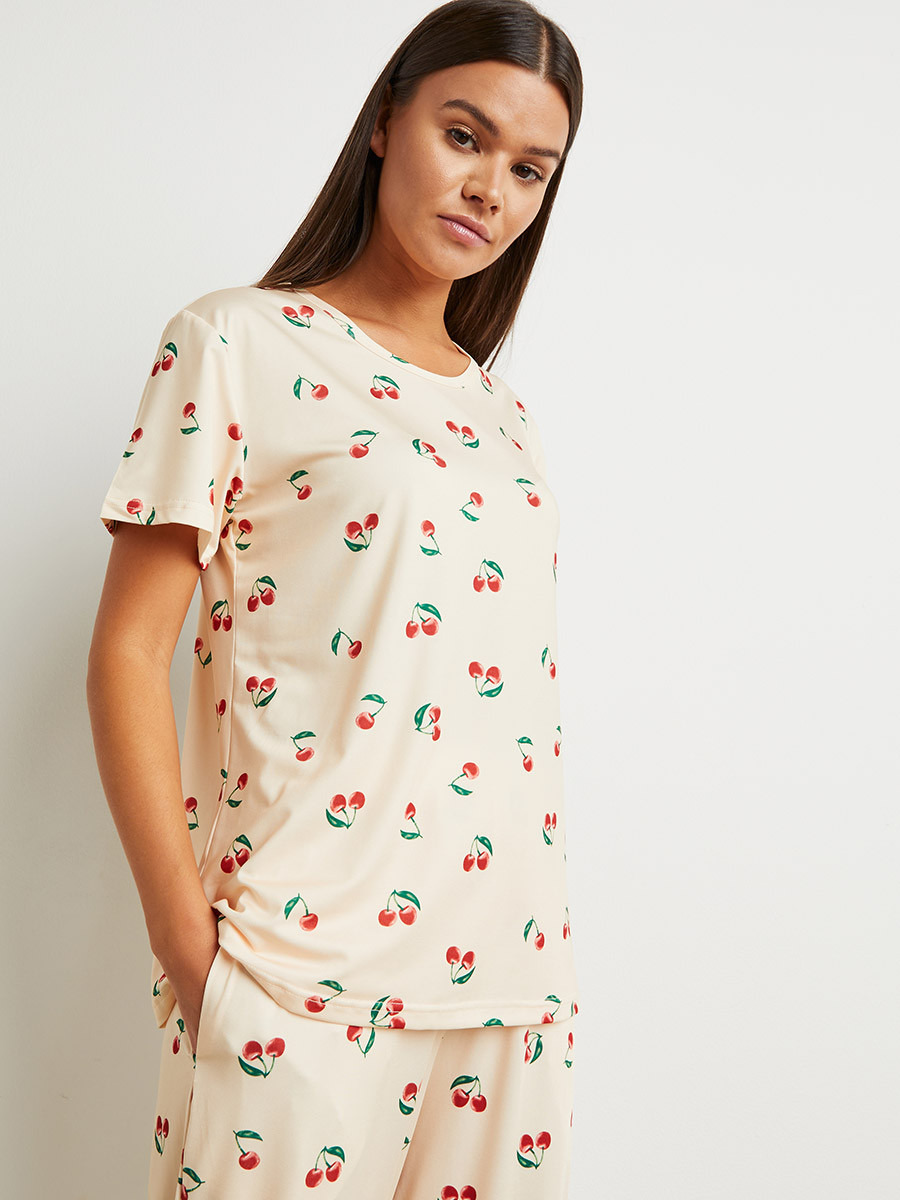 Styli Cherry Print Round Neck T-shirt and Pyjama Set-women-clothing-nightwear-pyjamas-longsets-image-3