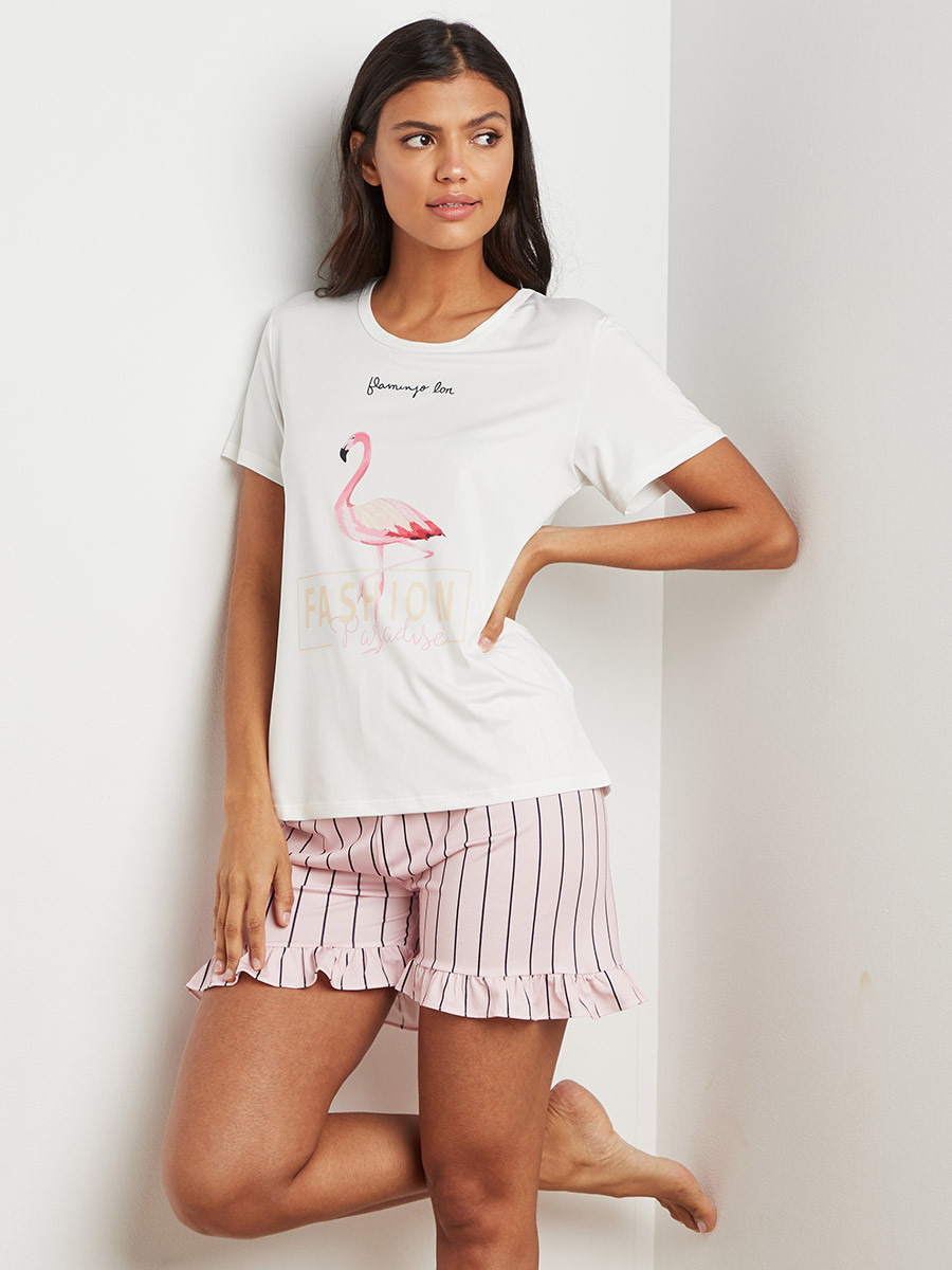 مجموعة من تيشيرت مطبوع وشورت من ستايلي-women-clothing-nightwear-pyjamas-longsets-image-1