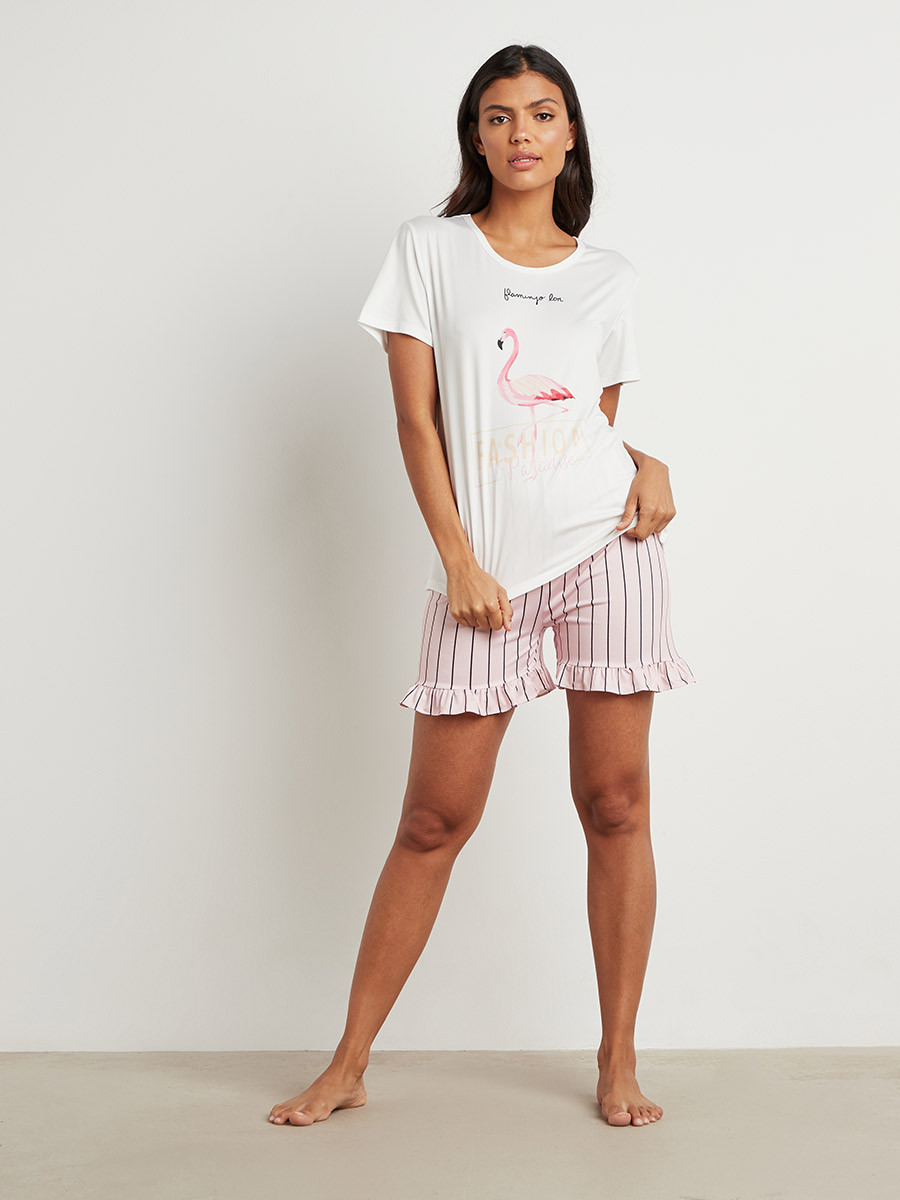 مجموعة من تيشيرت مطبوع وشورت من ستايلي-women-clothing-nightwear-pyjamas-longsets-image-2