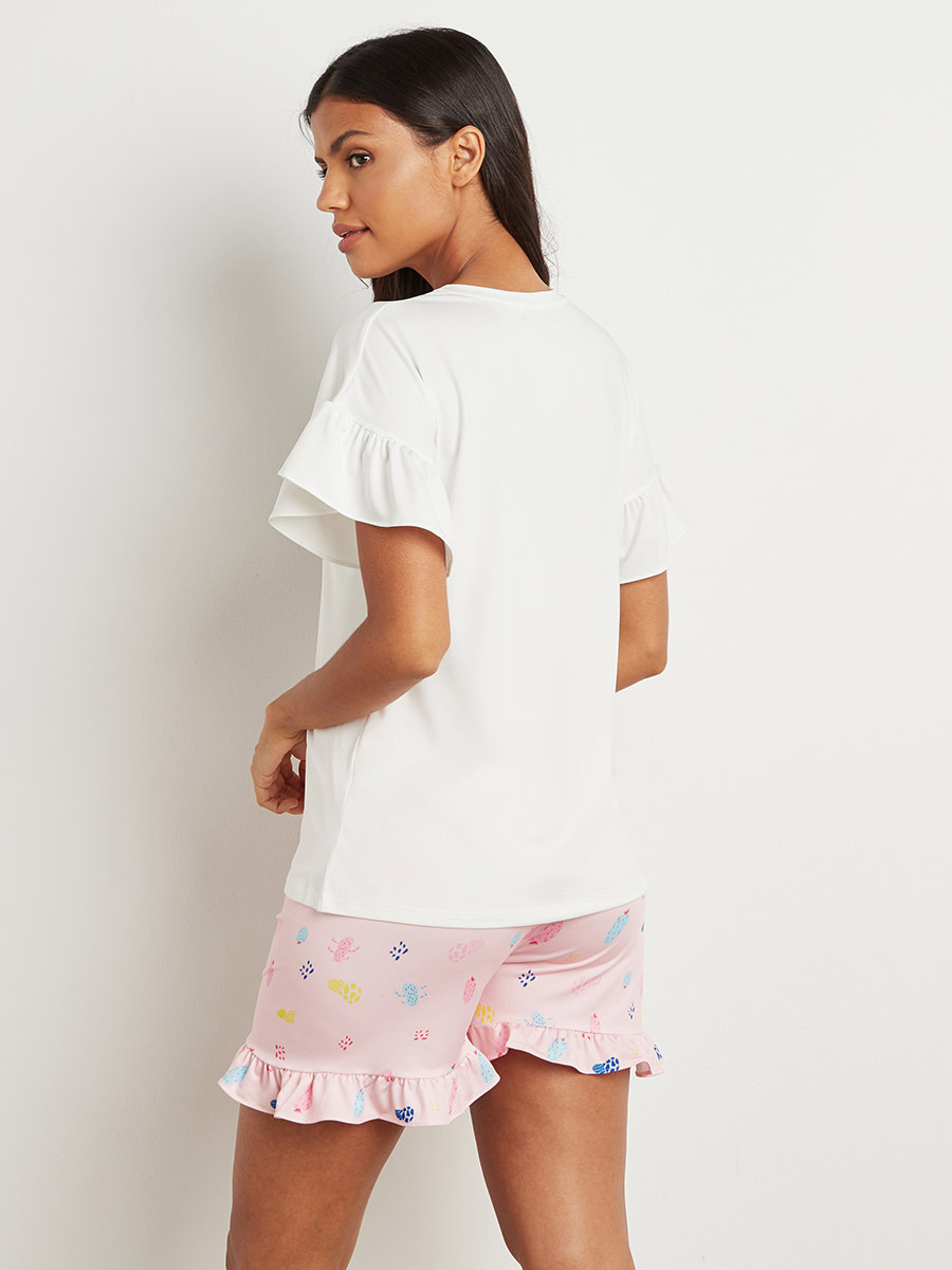 مجموعة من تيشيرت مطبوع وشورت من ستايلي-women-clothing-nightwear-pyjamas-longsets-image-3