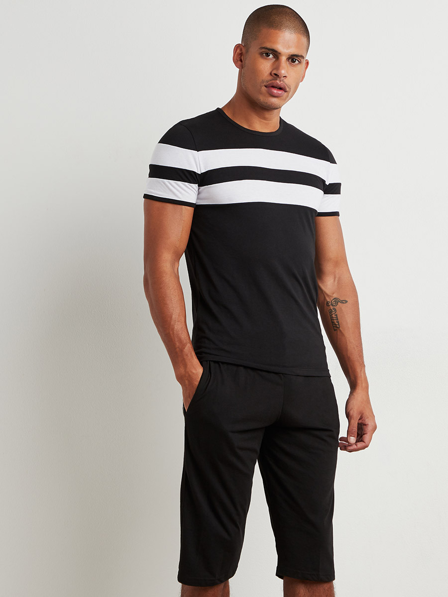 Double Striped T-shirt & Short Set-men-clothing-nightwear-tshirts-image-2