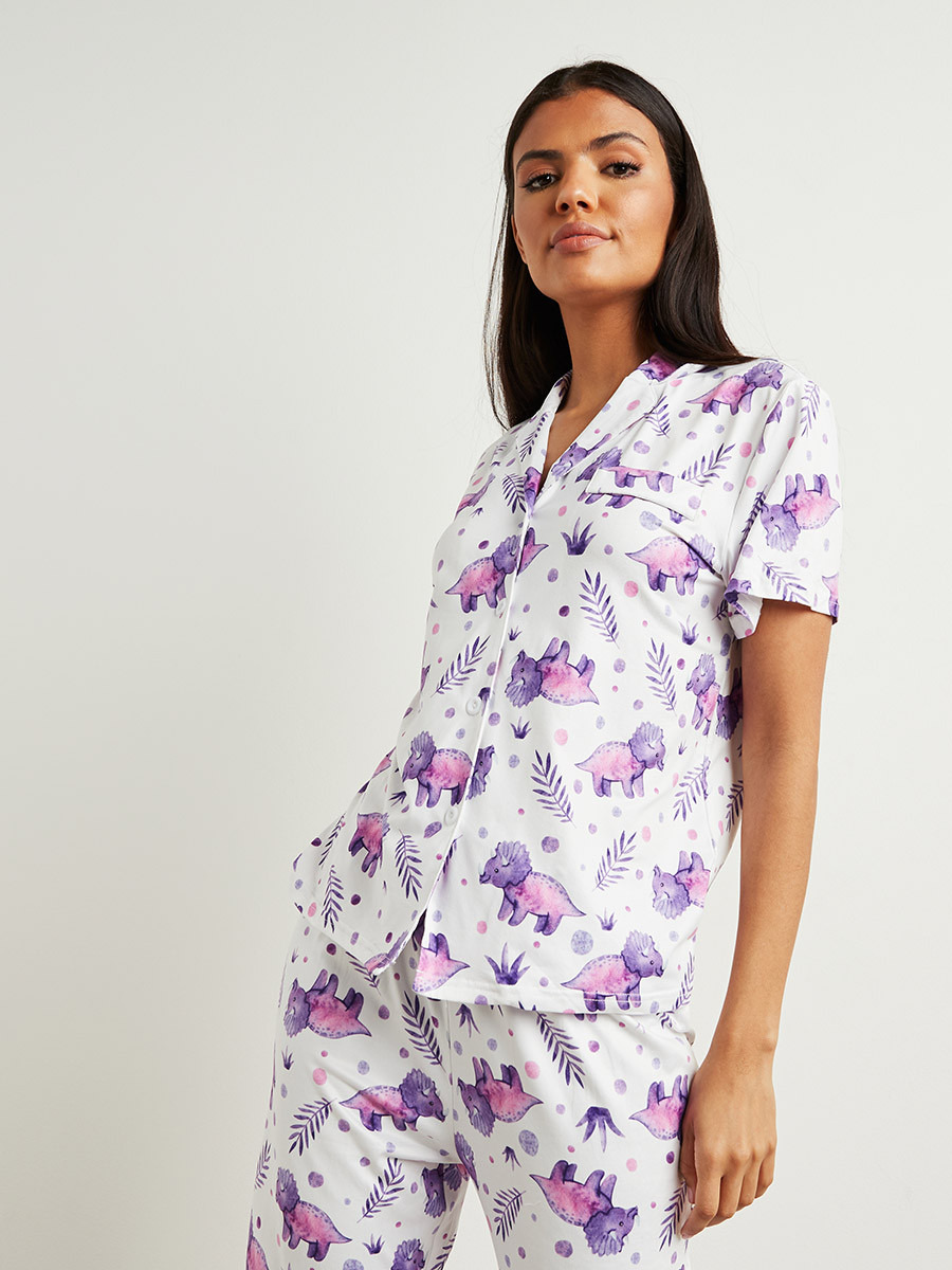 مجموعة من تيشيرت مطبوع وبنطلون بيجاما من ستايلي-women-clothing-nightwear-pyjamas-longsets-image-2