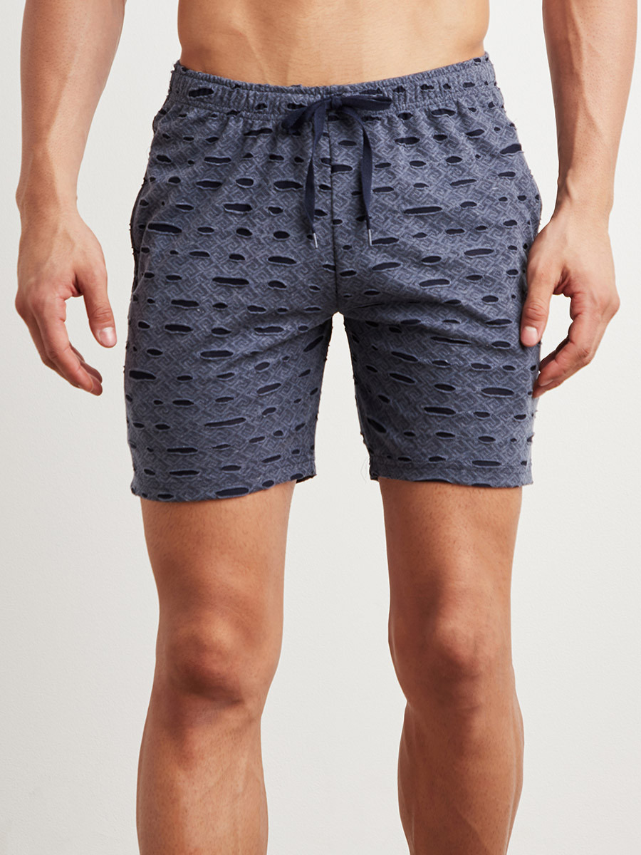 Textured Round Neck T-shirt and Shorts Set-men-clothing-nightwear-tshirts-image-3