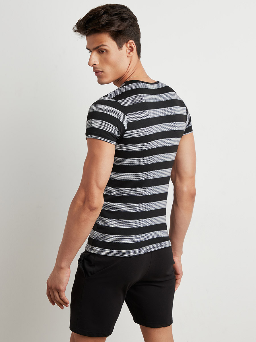 Striped T-shirt and Shorts Set-men-clothing-nightwear-pyjamaandshorts-image-4