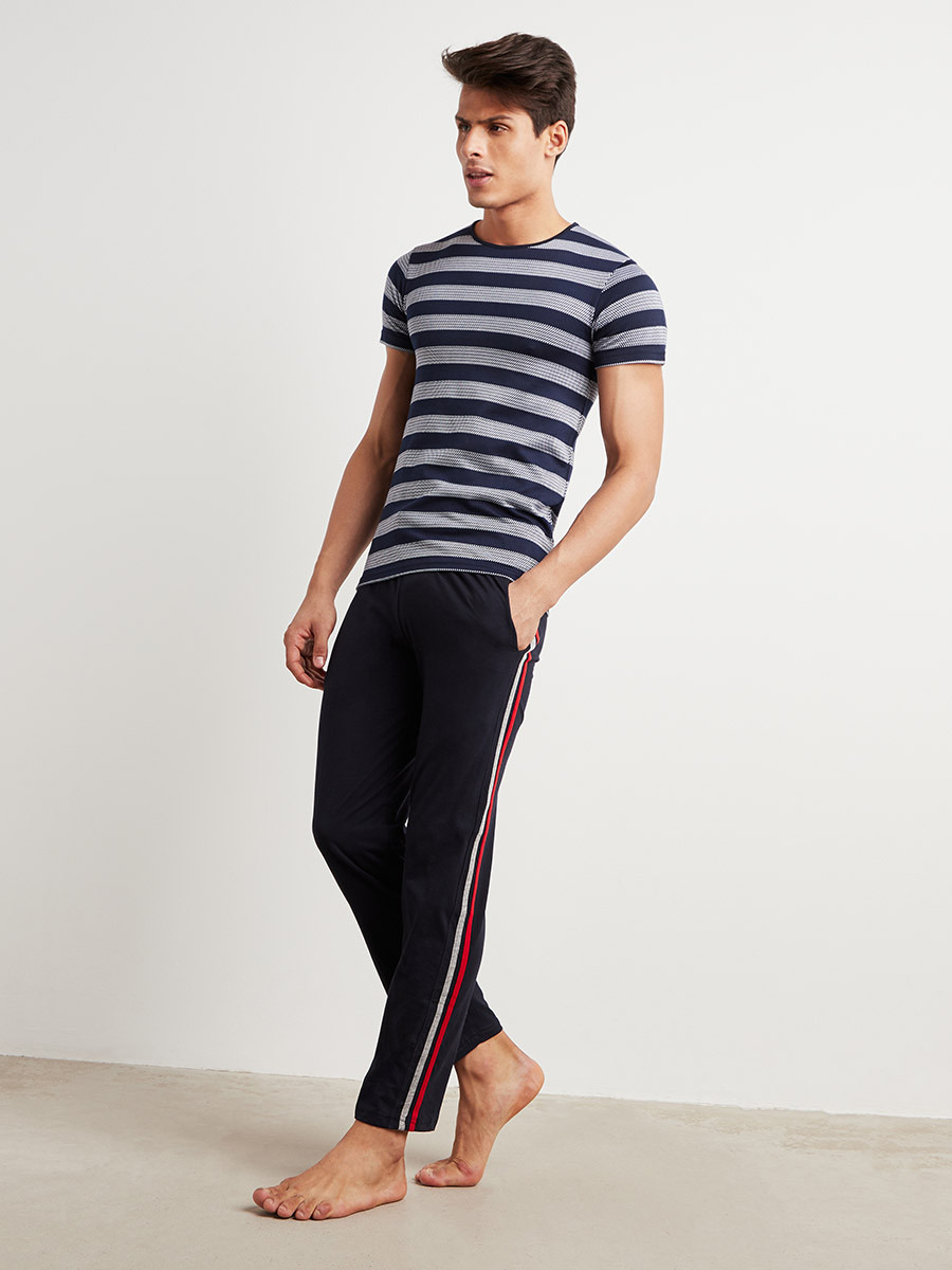 Striped T-shirt and Straight Pyjama Set-men-clothing-nightwear-tshirts-image-1
