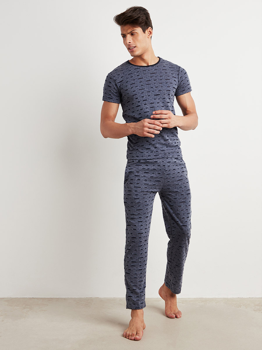 Styli Textured Straight Fit Pants with Side Pocket-men-clothing-nightwear-pyjamaandshorts-image-1