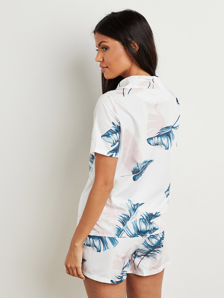 Styli Satin Palm Leaf Print Shirt and Short Set-women-clothing-nightwear-pyjamas-bottoms-image-4