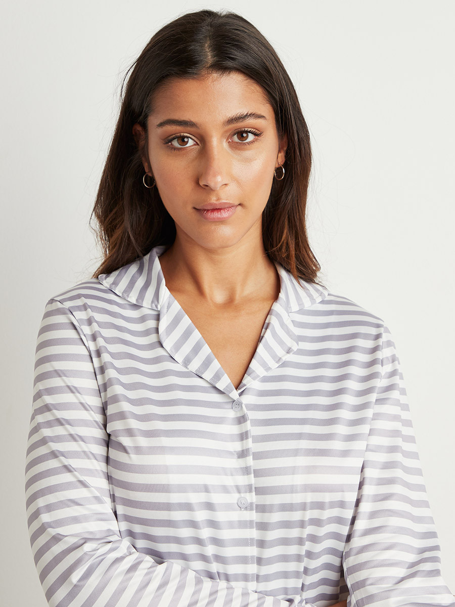Styli Striped Button Through Long Sleeves Shirt and Pyjama Set-women-clothing-nightwear-pyjamas-bottoms-image-2