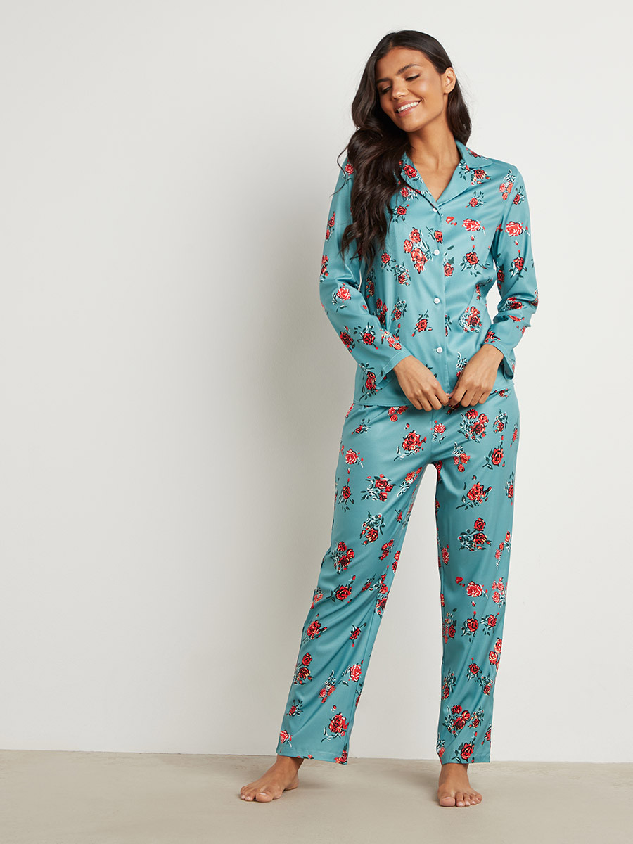 Styli AOP Rosey Long Sleeves Shirt and Pyjama Set-women-clothing-nightwear-pyjamas-bottoms-image-1