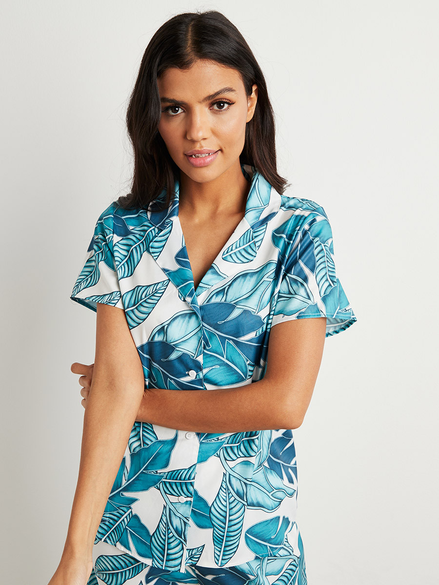 Styli Tropical Print Shirt and Pyjama Set-women-clothing-nightwear-pyjamas-longsets-image-2