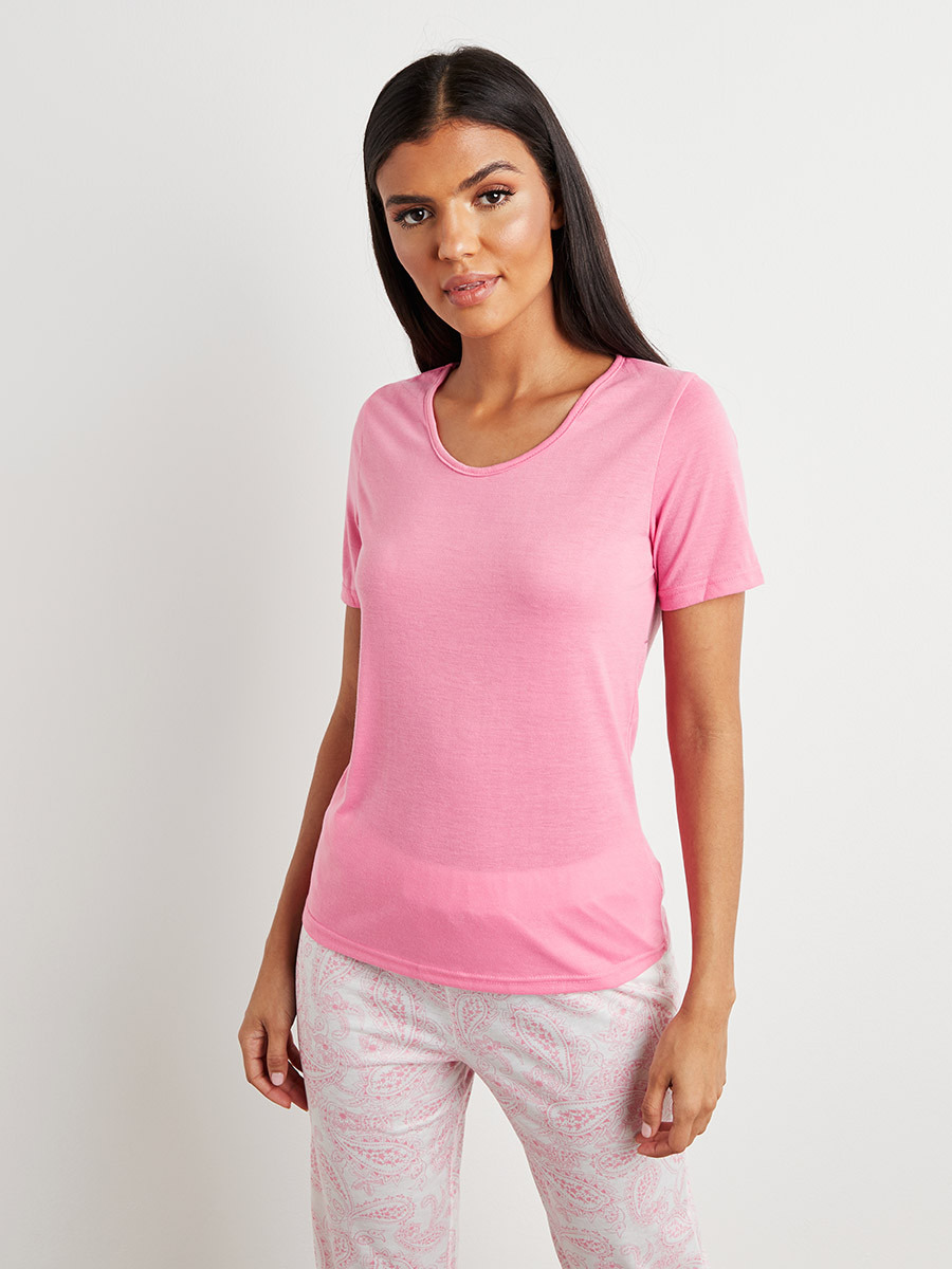 مجموعة من تيشيرت سادة وبنطلون بيجاما من ستايلي-women-clothing-nightwear-pyjamas-longsets-image-2