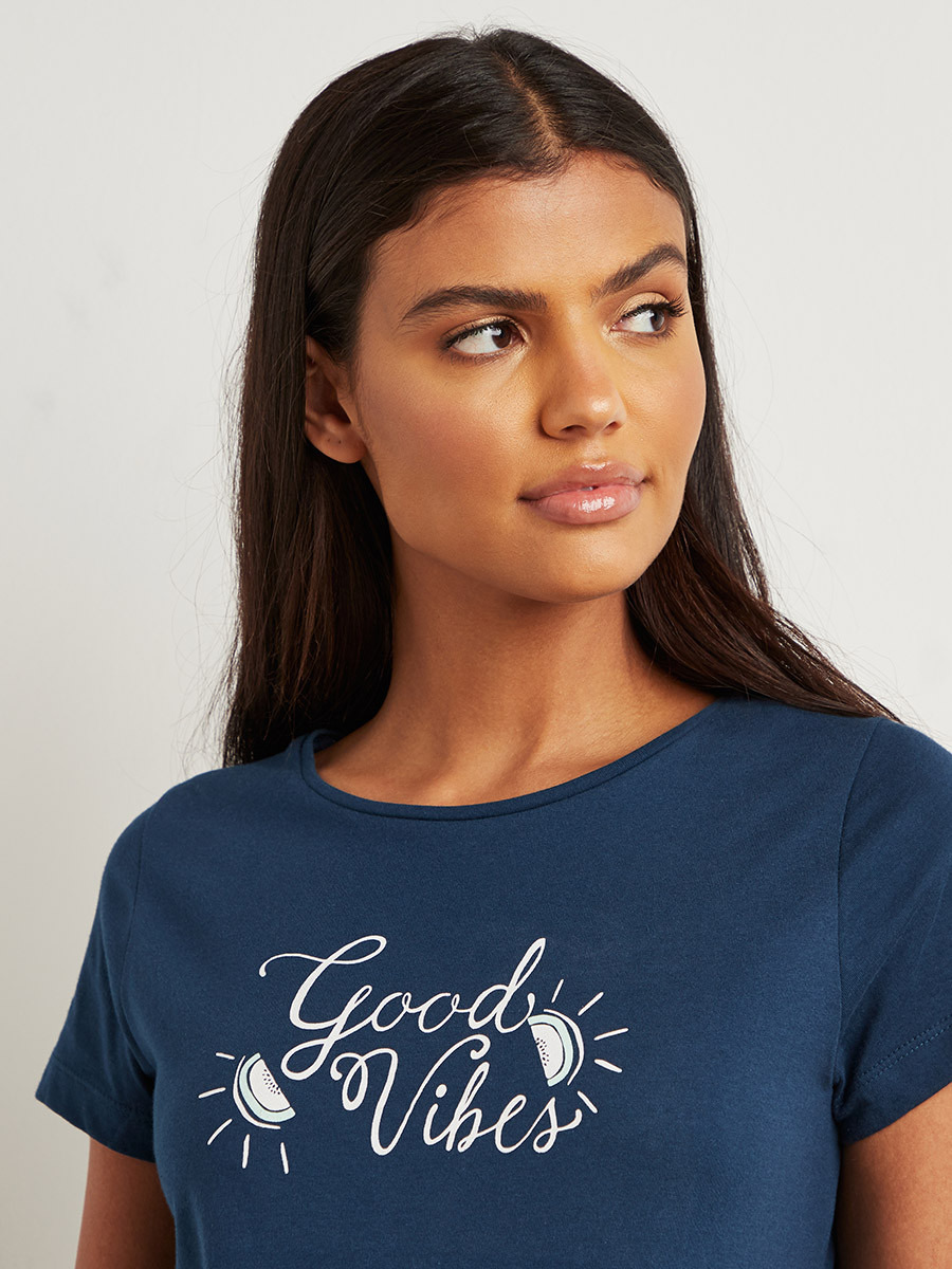 Styli Cotton Good Vibes Slogan Printed T-shirt and Pyjama Set-women-clothing-nightwear-pyjamas-longsets-image-3