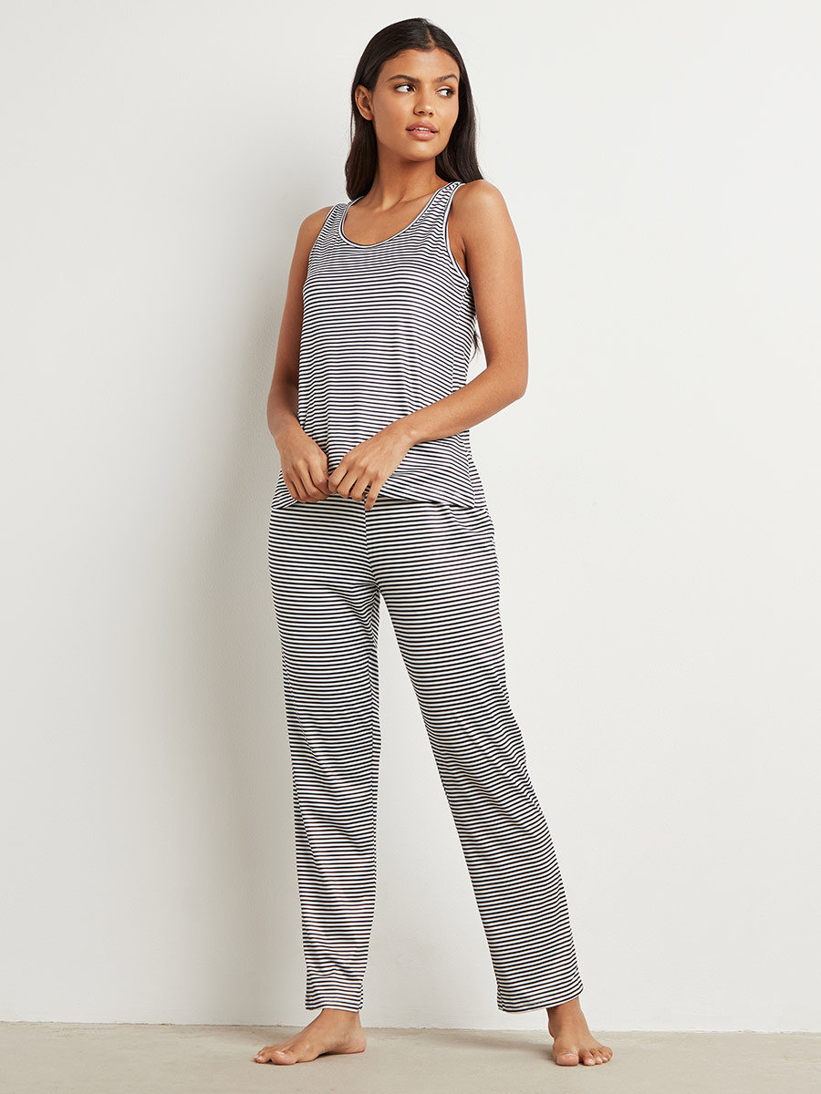 مجموعة من بلوزة مخططة وبنطلون بيجاما من ستايلي-women-clothing-nightwear-pyjamas-longsets-image-1