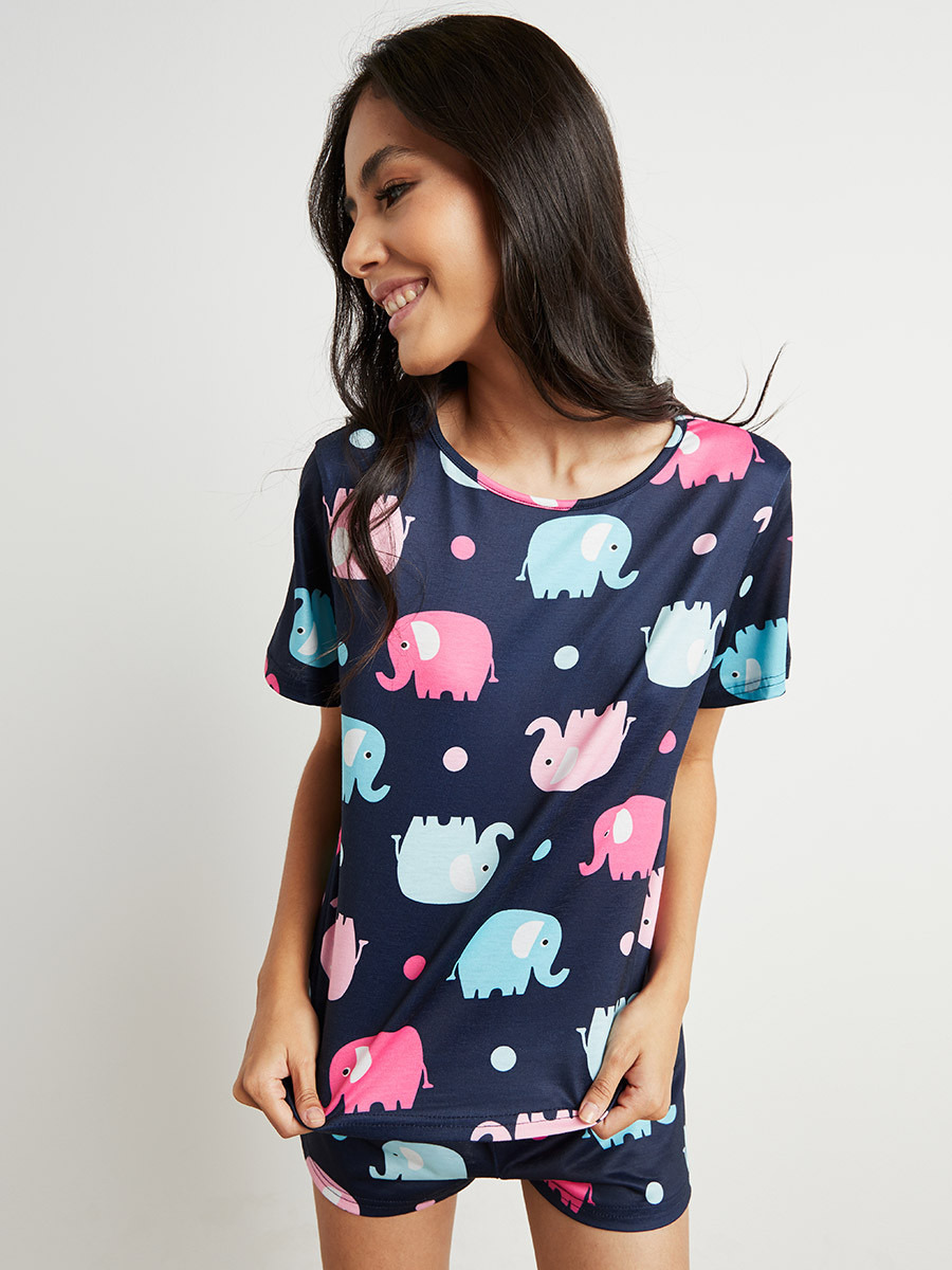 مجموعة من تيشيرت وشورت مطبوع من ستايلي-women-clothing-nightwear-pyjamas-bottoms-image-1