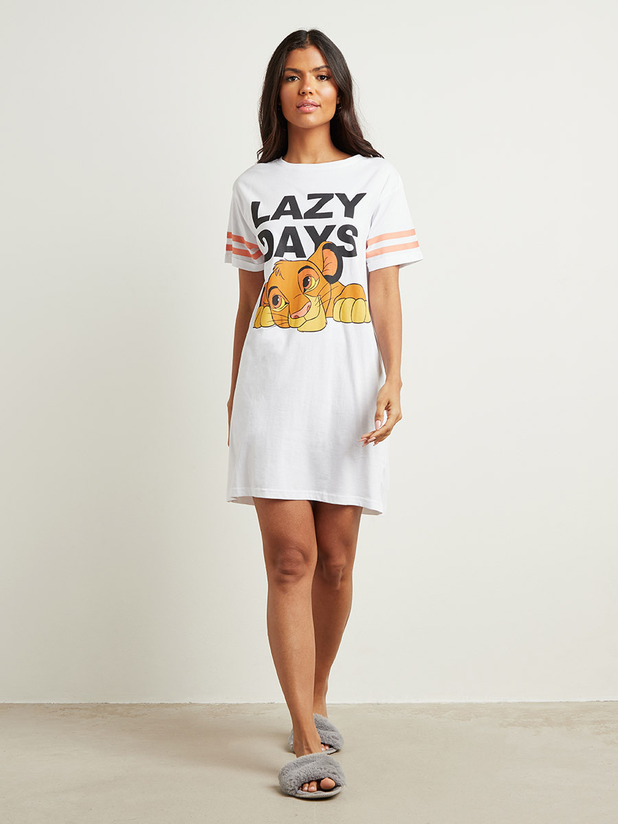 Cotton Disney Lion King Lazy Days Printed Sleep T-shirt Dress-women-clothing-nightwear-nighties-image-2