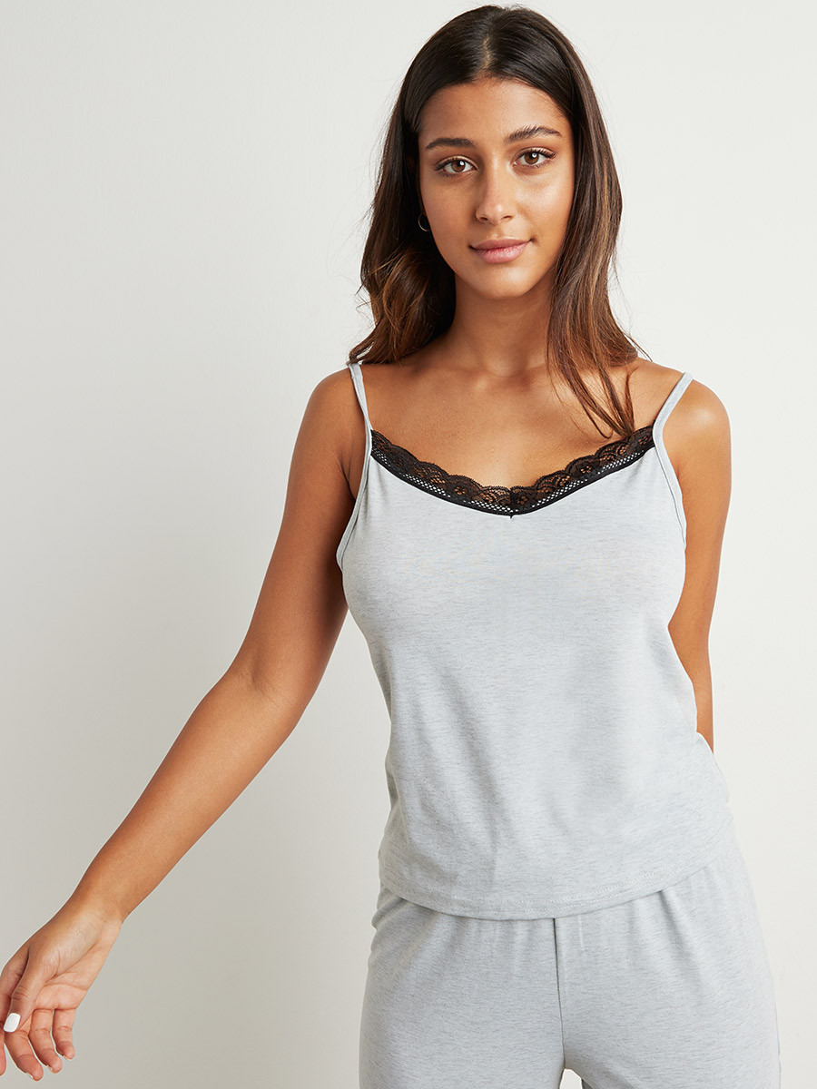 Styli Contrast Lace Detail Cami and Pyjama Set-women-clothing-nightwear-pyjamas-longsets-image-2