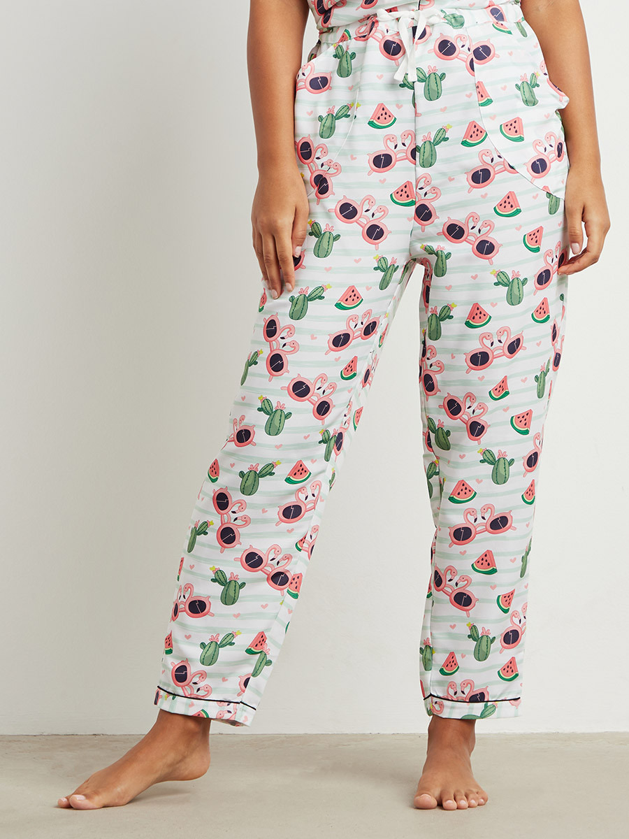 Pool Party Printed Button Through Shirt and Pyjama with Eyemask Set-women-clothing-nightwear-pyjamas-bottoms-image-3