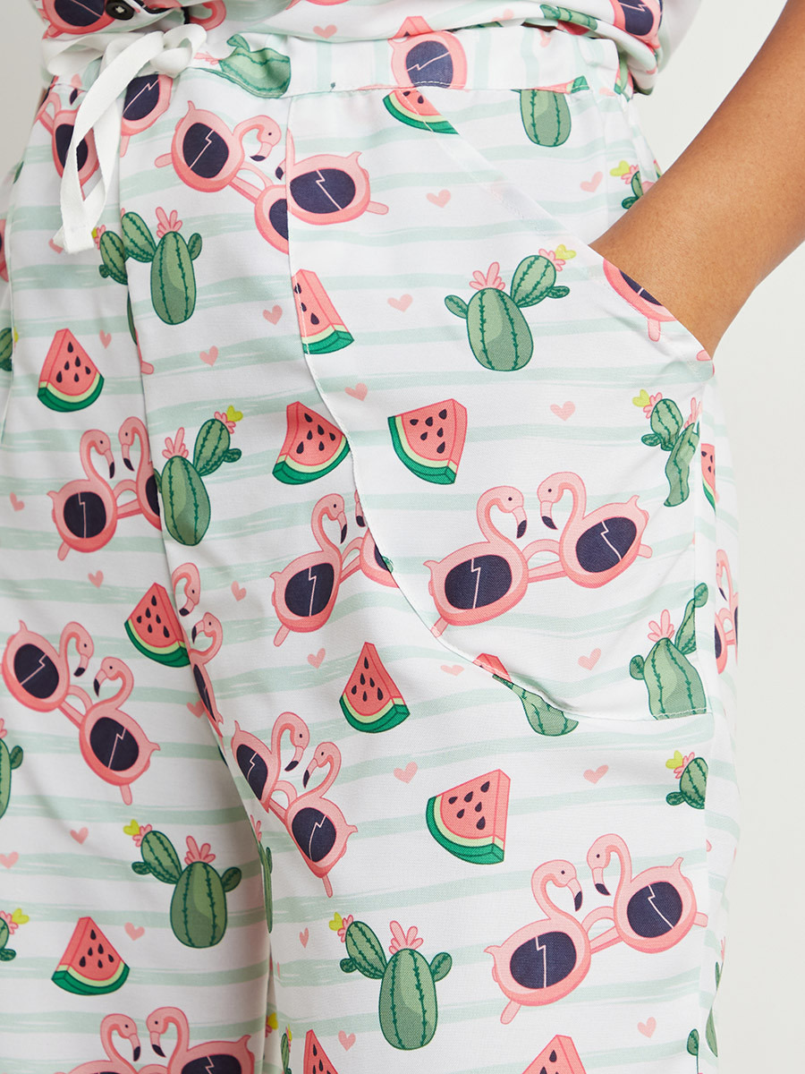 Pool Party Printed Button Through Shirt and Pyjama with Eyemask Set-women-clothing-nightwear-pyjamas-bottoms-image-5