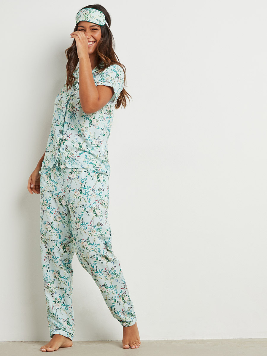 مجموعة من قميص مطبوع وبنطلون بيجاما وقناع-women-clothing-nightwear-pyjamas-longsets-image-1