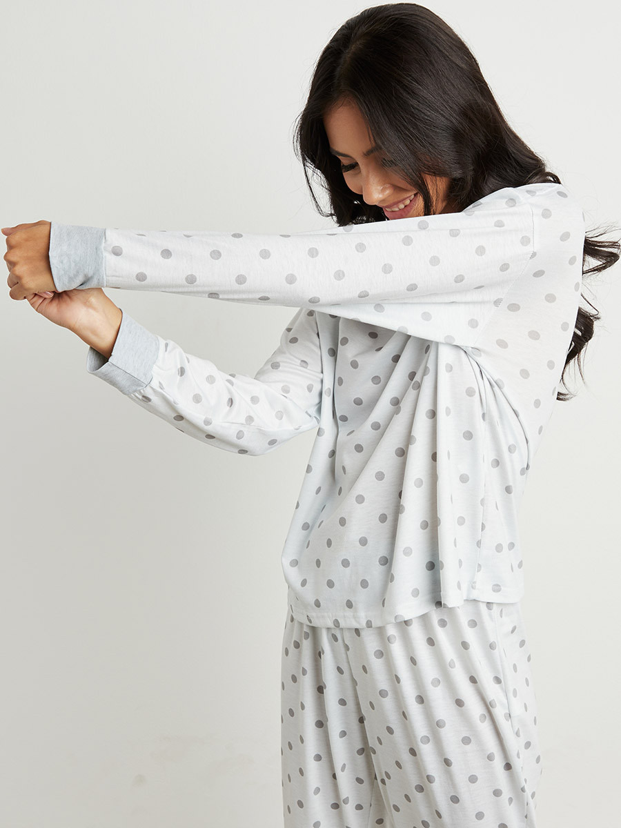 Styli Polka Dot Printed Long Sleeves T-shirt and Cuffed Pyjama Set-women-clothing-nightwear-pyjamas-longsets-image-2