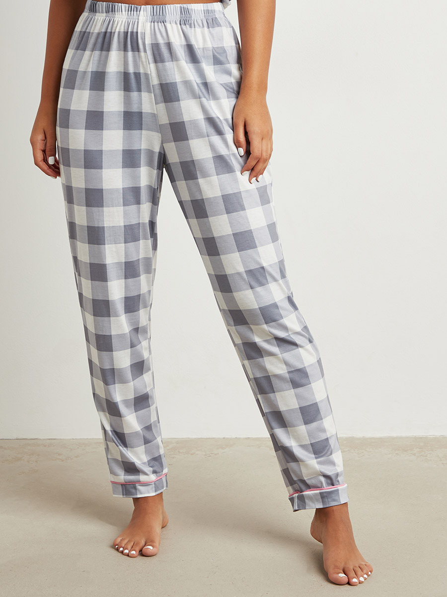 Styli Checked Button Through Short Sleeves Shirt and Pyjama Set-women-clothing-nightwear-pyjamas-longsets-image-3