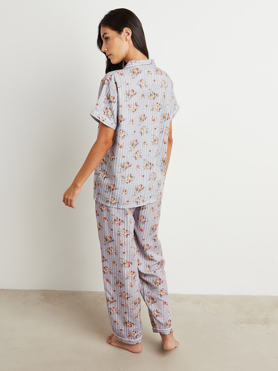Floral Print Short Sleeves Shirt and Pyjama Set-women-clothing-nightwear-pyjamas-longsets-image-4