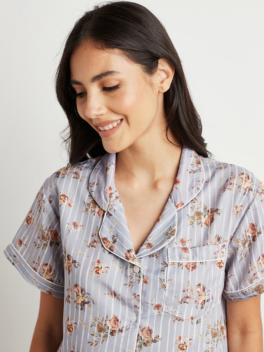 Floral Print Short Sleeves Shirt and Pyjama Set-women-clothing-nightwear-pyjamas-longsets-image-5