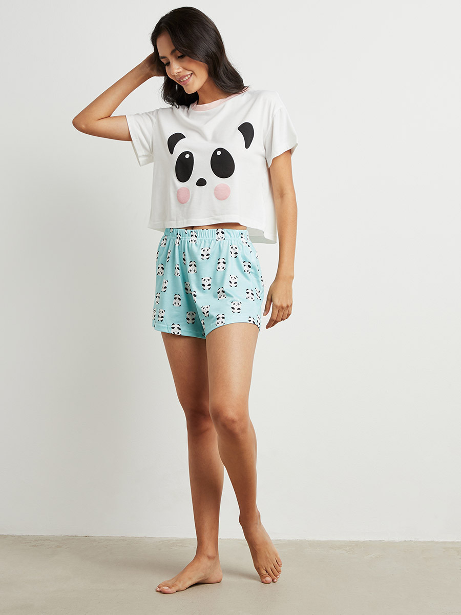 مجموعة من تيشيرت مطبوع وشورت من ستايلي-women-clothing-nightwear-pyjamas-bottoms-image-2