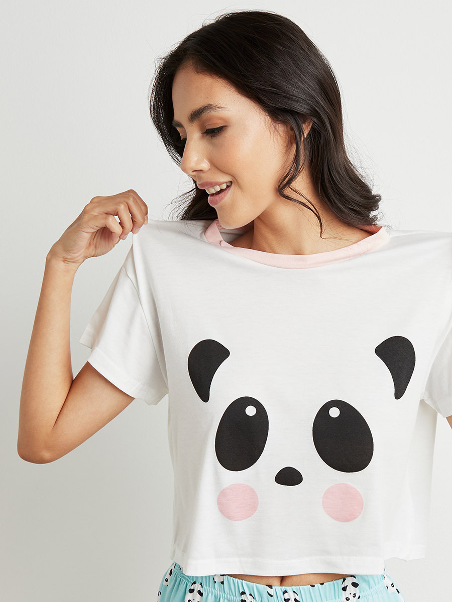مجموعة من تيشيرت مطبوع وشورت من ستايلي-women-clothing-nightwear-pyjamas-bottoms-image-4