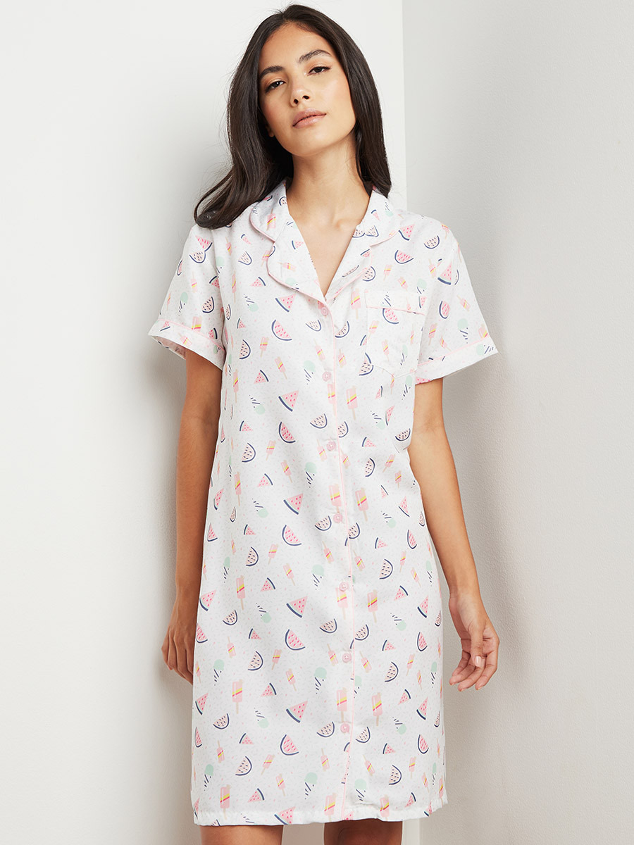 Summer Time Printed Button Through Nightshirt Dress-women-clothing-nightwear-nighties-image-1