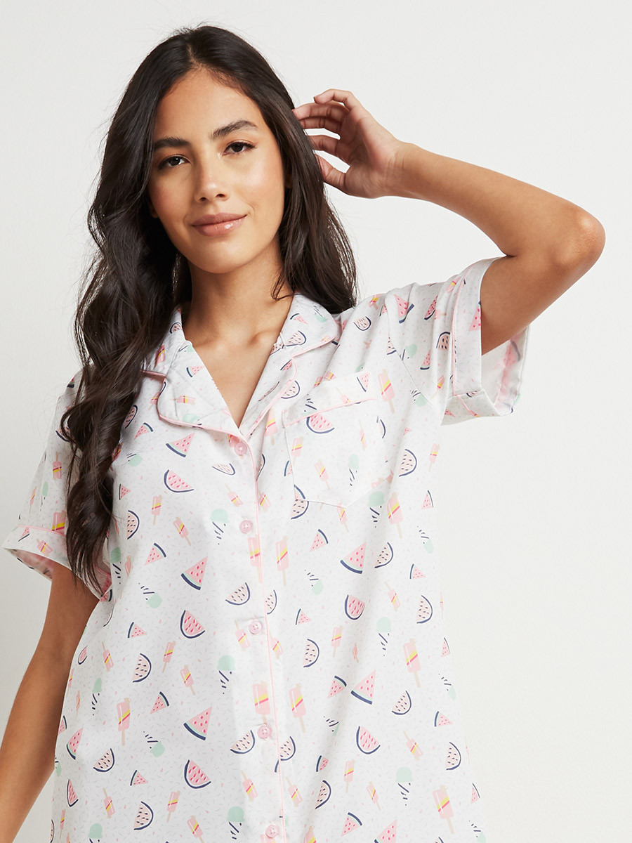 Summer Time Printed Button Through Nightshirt Dress-women-clothing-nightwear-nighties-image-2