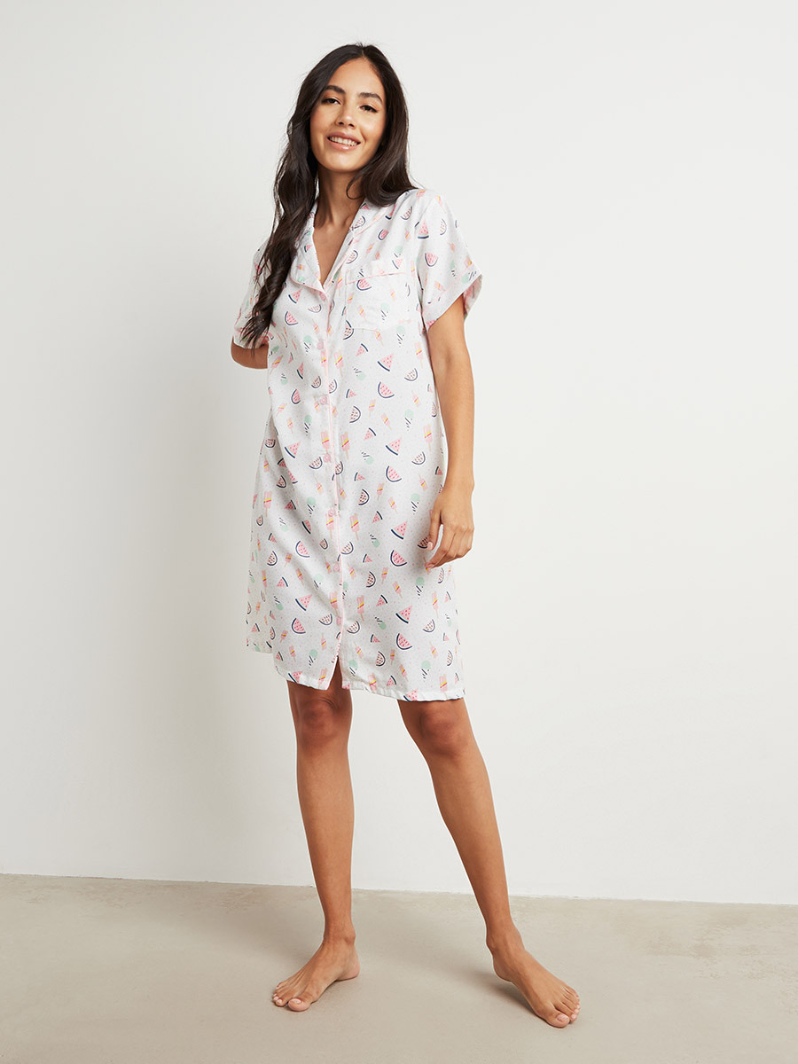 Summer Time Printed Button Through Nightshirt Dress-women-clothing-nightwear-nighties-image-4