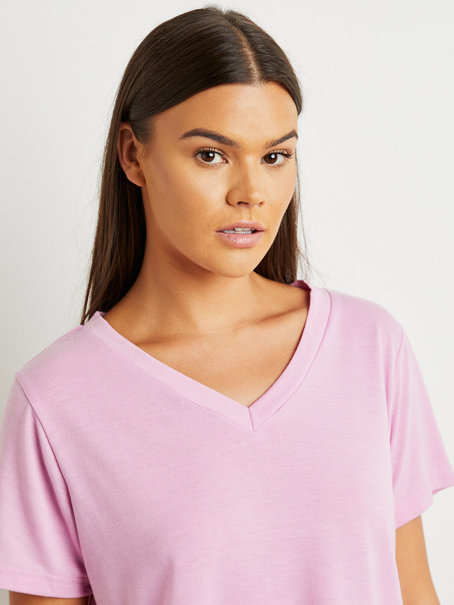 Styli Plain Short Sleeves T-shirt and Checked Pyjama Set-women-clothing-nightwear-pyjamas-bottoms-image-3