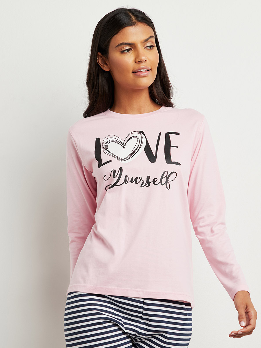مجموعة من تيشيرت مطبوع وبنطلون بيجاما-women-clothing-nightwear-pyjamas-longsets-image-2