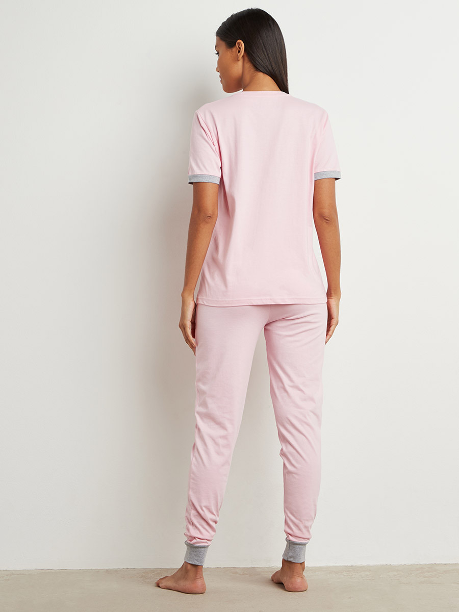 Cotton My Life Print T-shirt and Cuffed Pyjama Set-women-clothing-nightwear-pyjamas-longsets-image-5