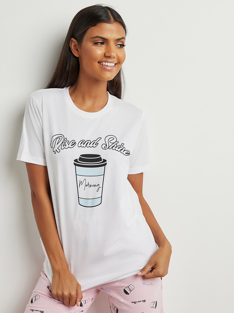 Cotton Rise and Shine Printed T-shirt and Pyjama Set-women-clothing-nightwear-pyjamas-bottoms-image-2