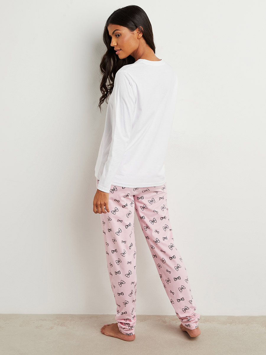 Cotton Sleepy Girl Long Sleeves T-shirt and Printed Pyjama Set-women-clothing-nightwear-pyjamas-bottoms-image-3