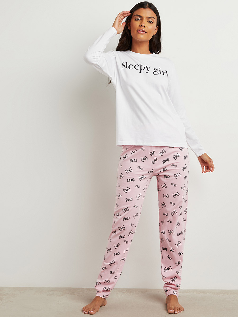 Cotton Sleepy Girl Long Sleeves T-shirt and Printed Pyjama Set-women-clothing-nightwear-pyjamas-bottoms-image-5
