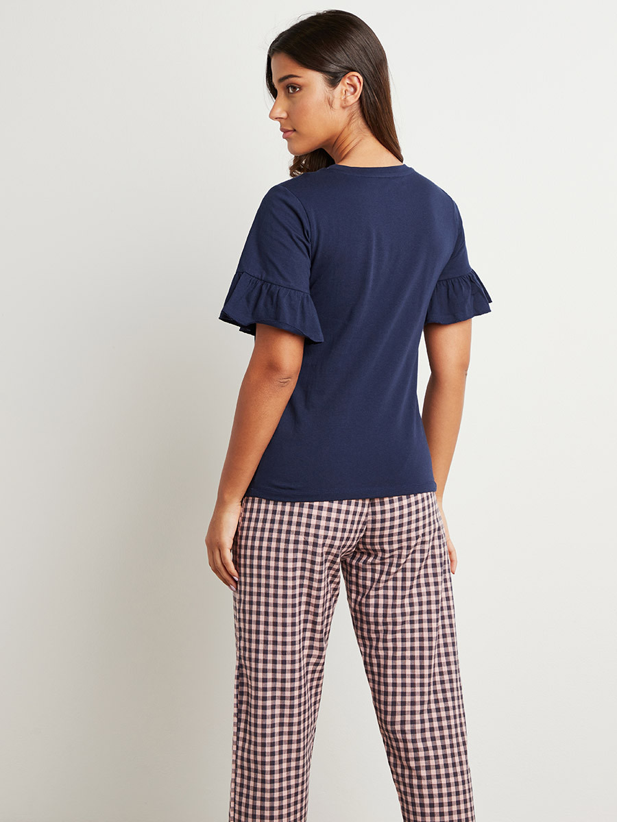 مجموعة من تيشيرت بأكمام كشكش وبنطلون بجاما من ستايلي-women-clothing-nightwear-pyjamas-bottoms-image-3
