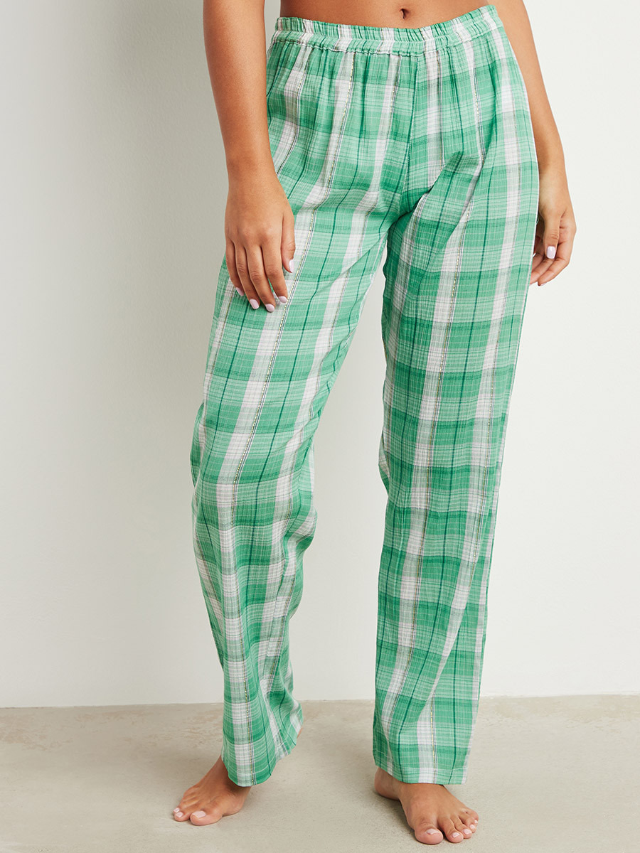 Styli Cotton Front Tie Ruffle Hem Sleeves T-shirt and Check Pyjama Set-women-clothing-nightwear-pyjamas-longsets-image-3