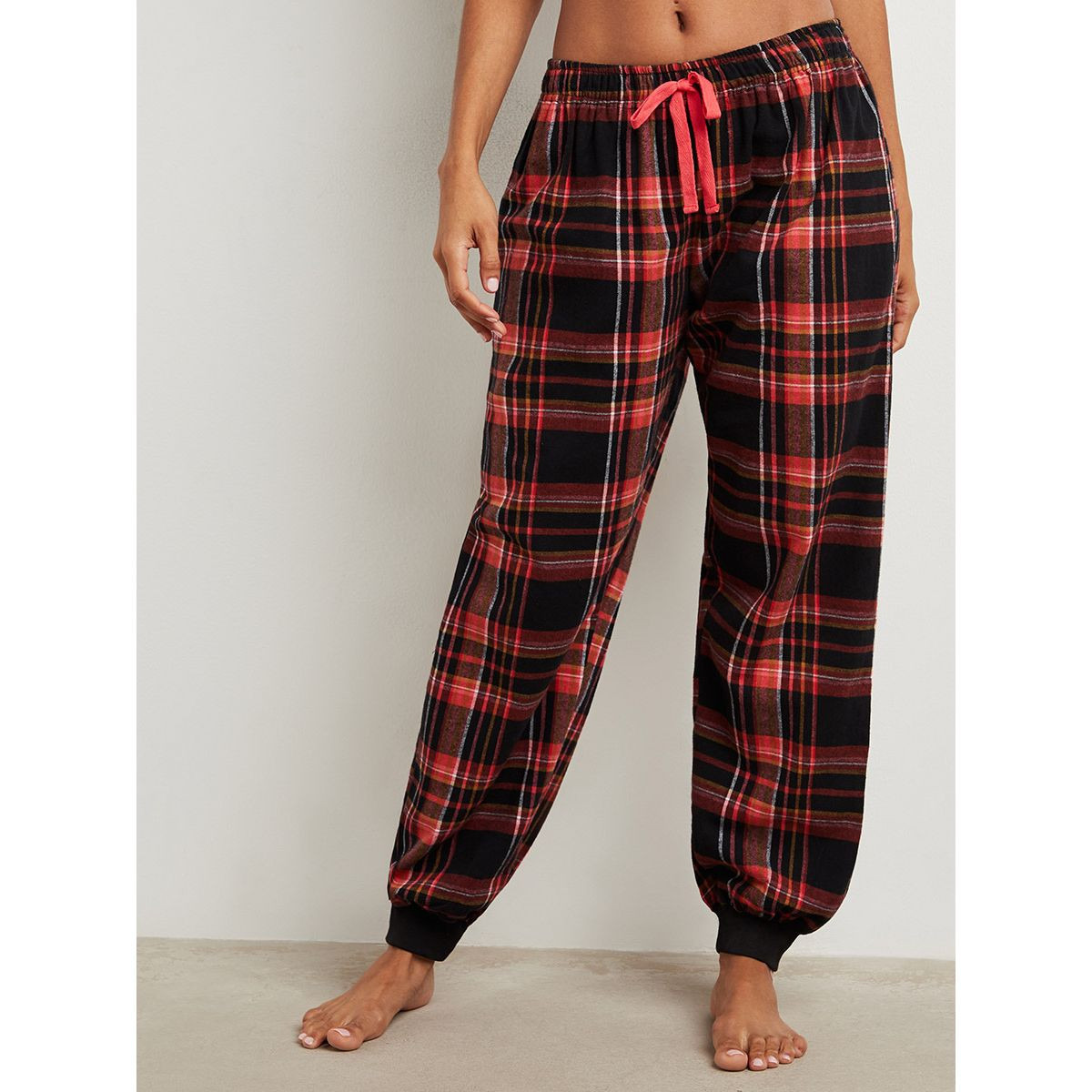 Styli Cotton Henley Short Sleeves T-shirt and Check Cuff Pyjama Set-women-clothing-nightwear-pyjamas-longsets-image-3