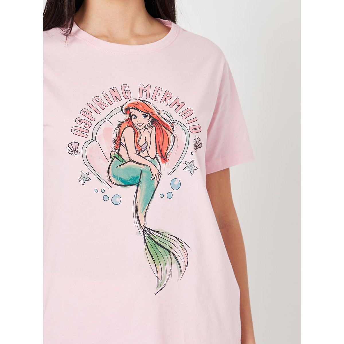 Styli Cotton Disney Princess Mermaid Graphic Print T-shirt and Capri Set-women-clothing-nightwear-pyjamas-longsets-image-3