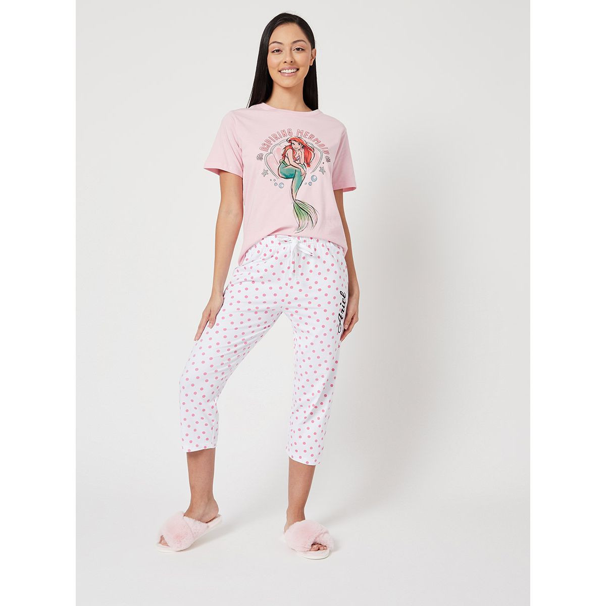 Styli Cotton Disney Princess Mermaid Graphic Print T-shirt and Capri Set-women-clothing-nightwear-pyjamas-longsets-image-4