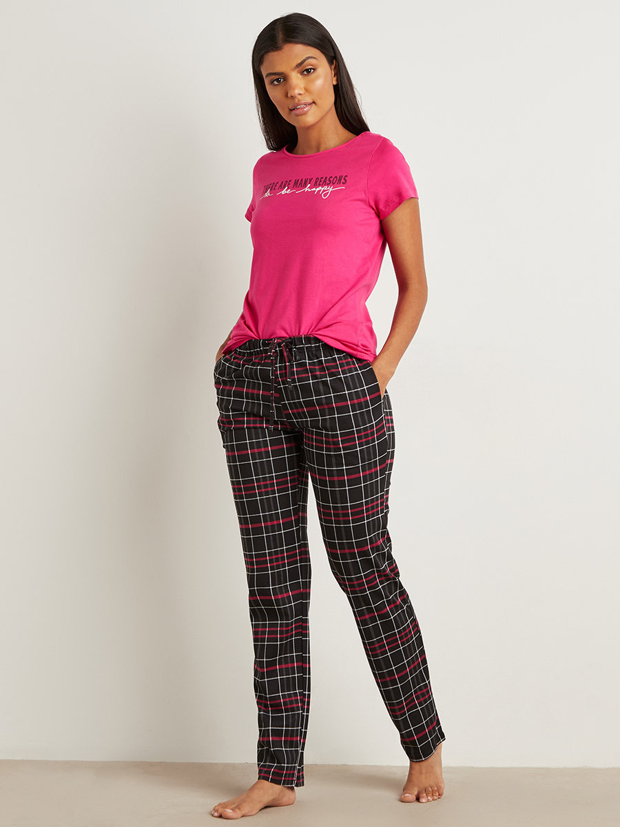 مجموعة من تيشيرت مطبوع وبنطلون بيجاما-women-clothing-nightwear-pyjamas-bottoms-image-1