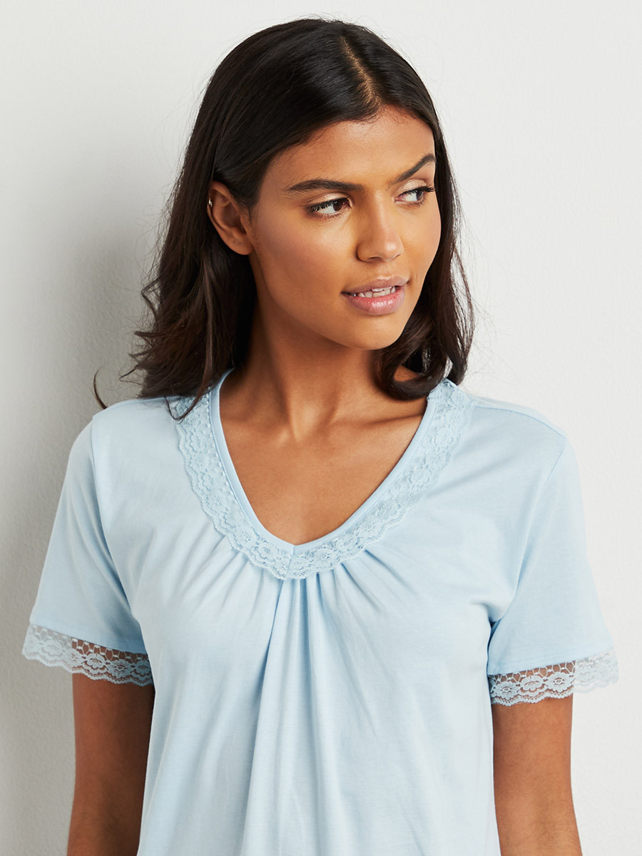 Styli Cotton Lace Trim Floral Pleated Detail Nightie-women-clothing-nightwear-nighties-image-2