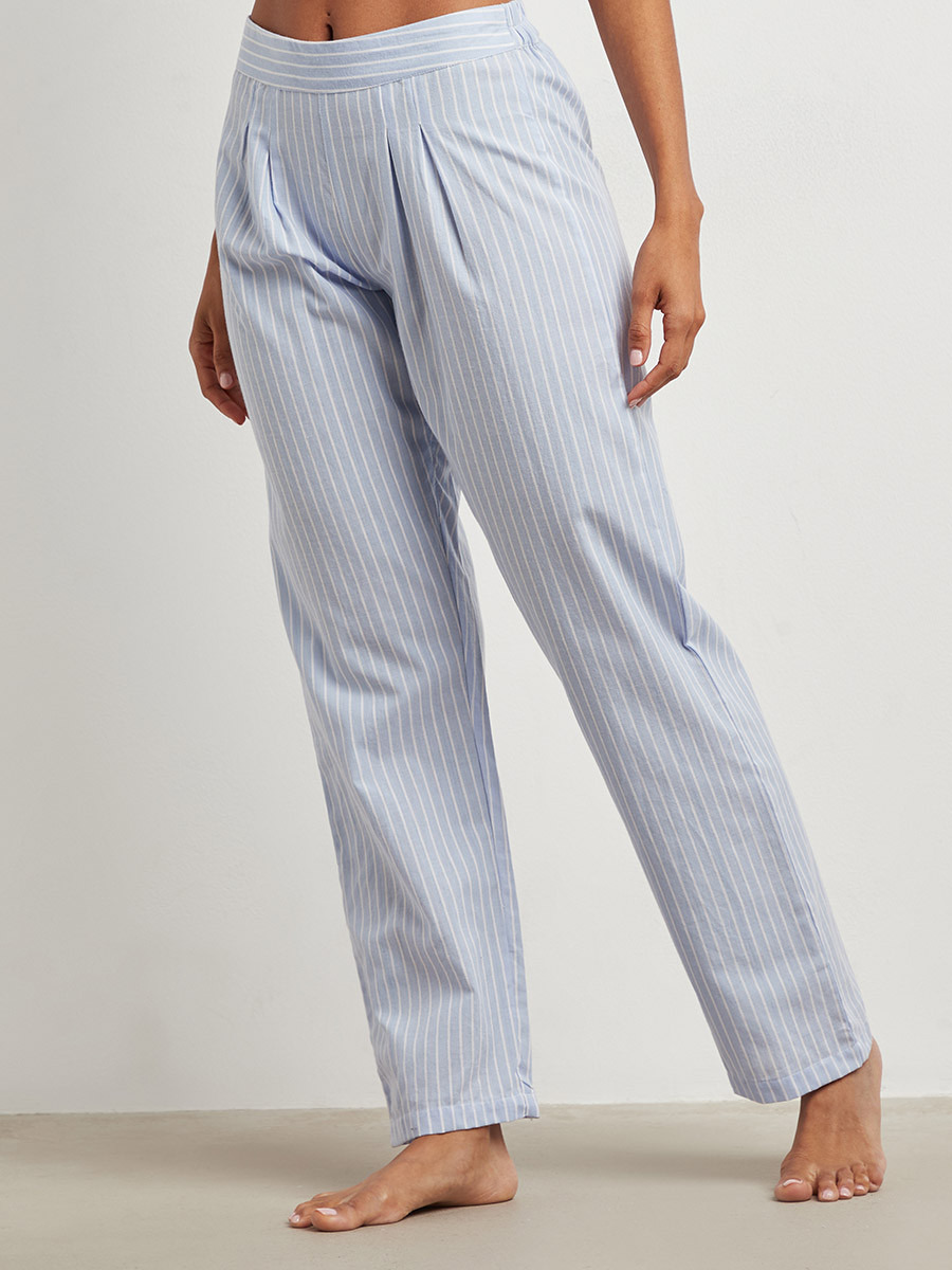 Styli Cotton Woven Striped T-shirt and Trouser Set-women-clothing-nightwear-pyjamas-bottoms-image-3