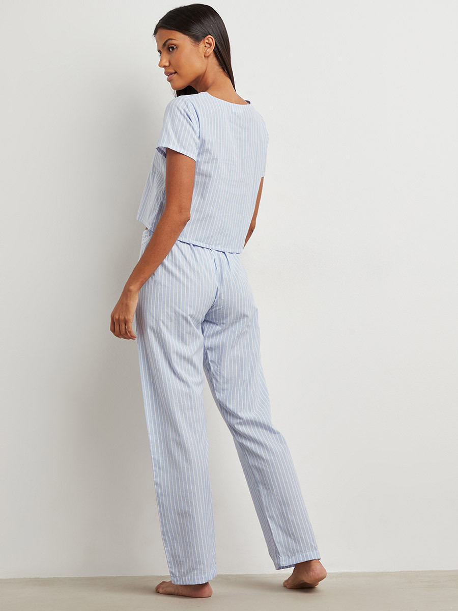 Styli Cotton Woven Striped T-shirt and Trouser Set-women-clothing-nightwear-pyjamas-bottoms-image-4