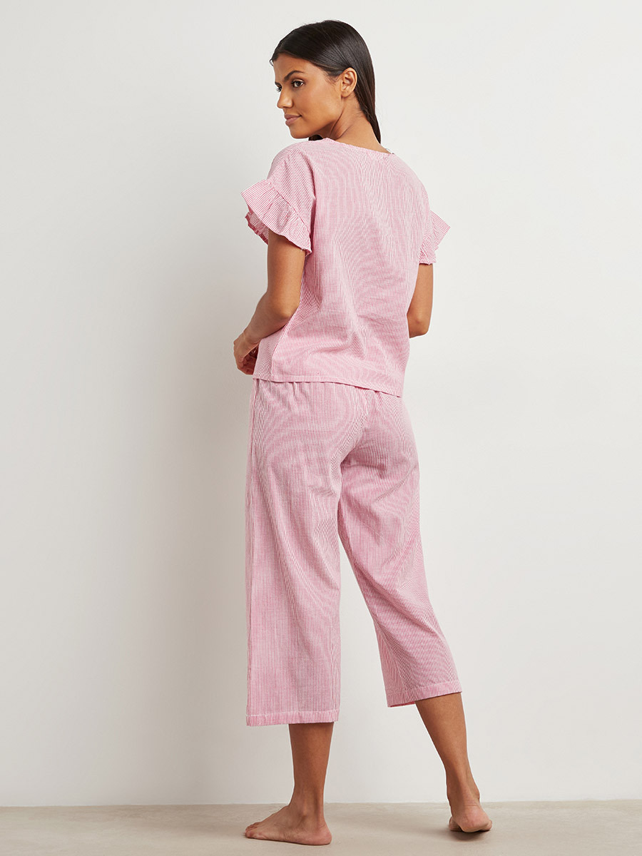 Styli Cotton Ruffle Shoulder Stripe Top and Pyjama Set-women-clothing-nightwear-pyjamas-bottoms-image-4