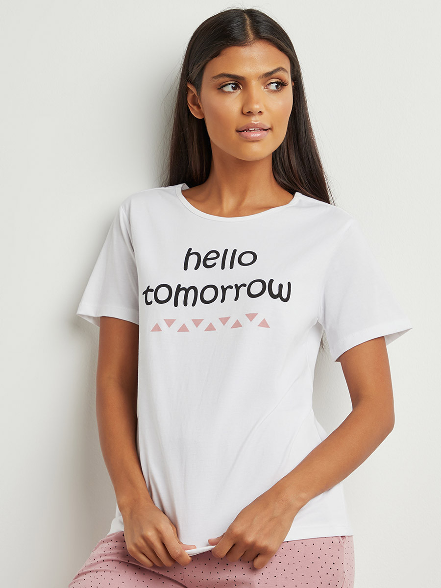مجموعة من تيشيرت مطبوع وبنطلون بيجاما من ستايلي-women-clothing-nightwear-pyjamas-bottoms-image-2